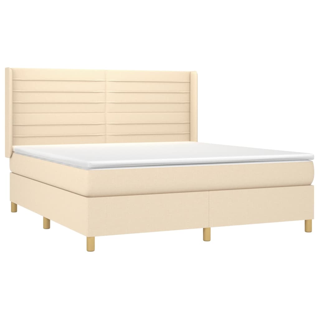 Cama box spring c/ colchão e LED 180x200 cm tecido cor creme