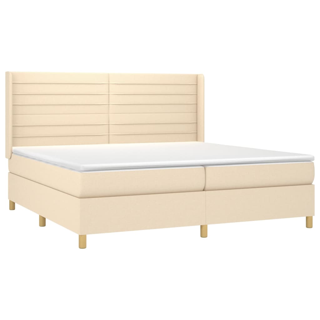 Cama box spring c/ colchão e LED 200x200 cm tecido cor creme