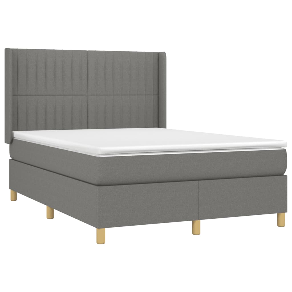 Cama box spring c/ colchão e LED 140x200 cm tecido cinza-escuro