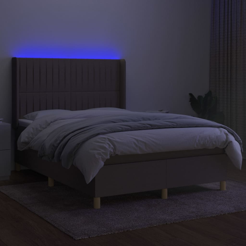 Cama box spring colchão/LED 140x200 cm tecido cinza-acastanhado