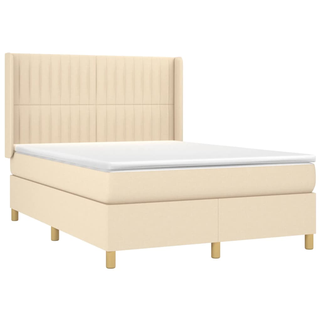 Cama box spring c/ colchão e LED 140x200 cm tecido cor creme