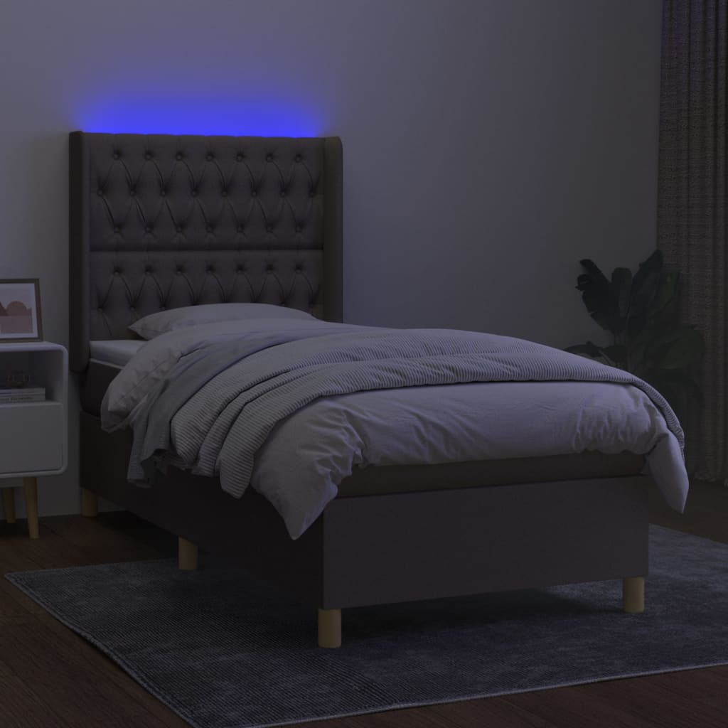 Cama box spring + colchão/LED 80x200cm tecido cinza-acastanhado