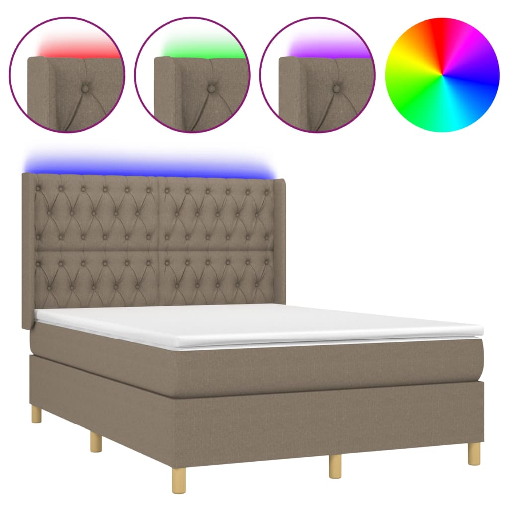 Cama box spring colchão/LED 140x190cm tecido cinza-acastanhado