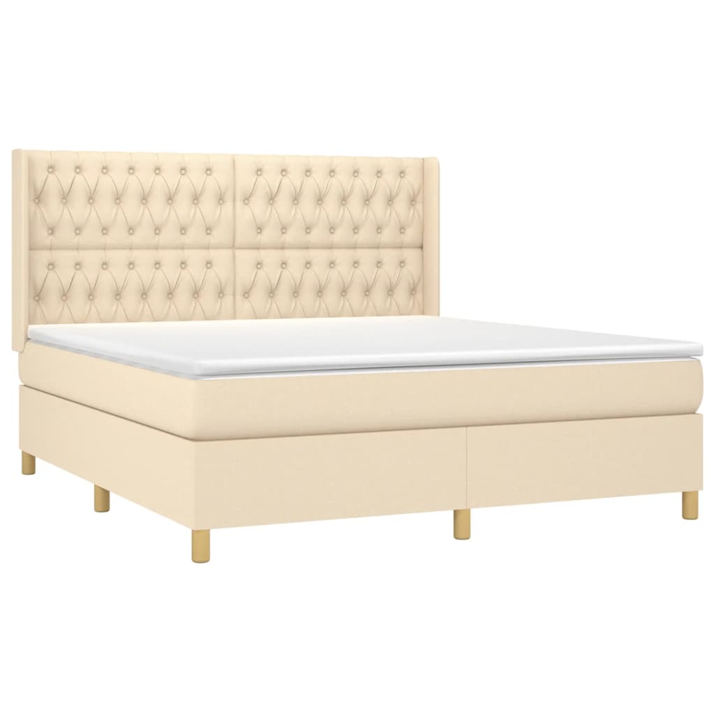 Cama box spring c/ colchão e LED 180x200 cm tecido cor creme