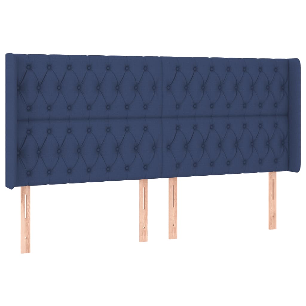 Cama box spring c/ colchão e LED 200x200 cm tecido azul