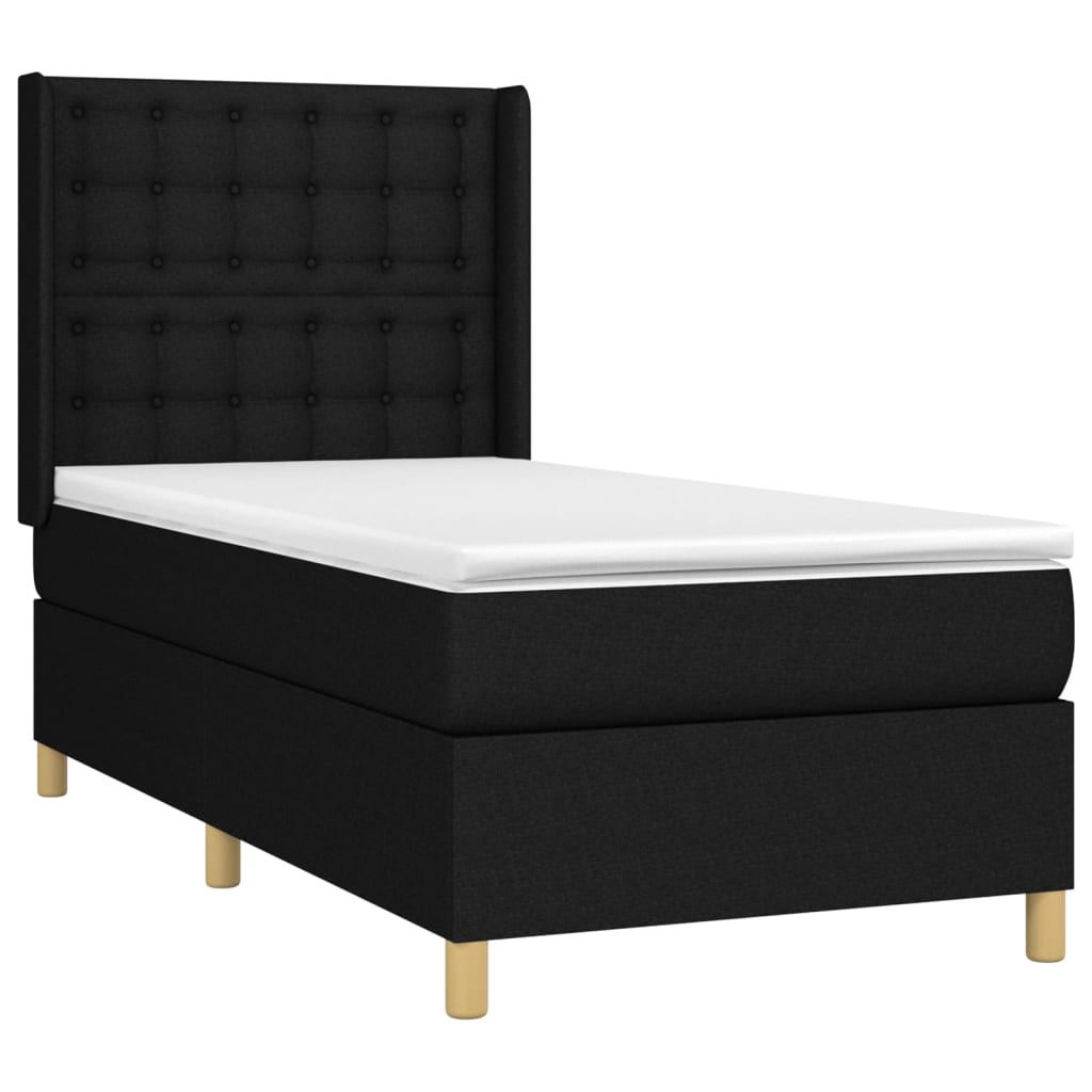 Cama box spring c/ colchão e LED 80x200 cm tecido preto