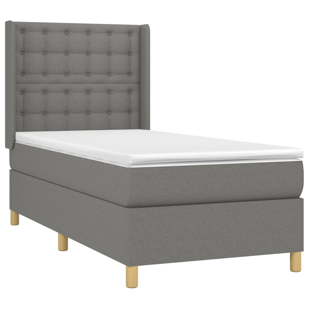 Cama box spring c/ colchão e LED 90x190 cm tecido cinza-escuro