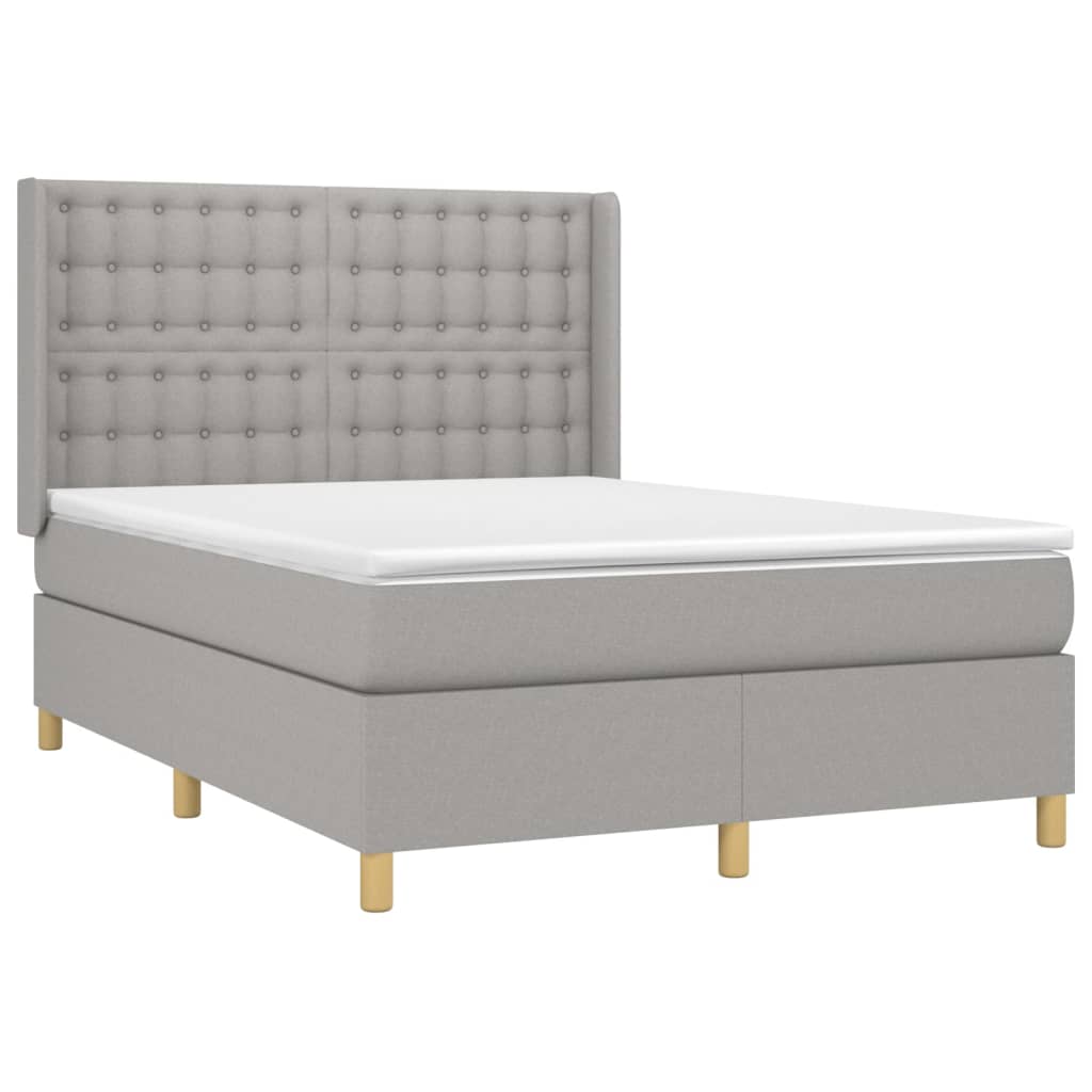 Cama box spring c/ colchão e LED 140x190 cm tecido cinza-claro