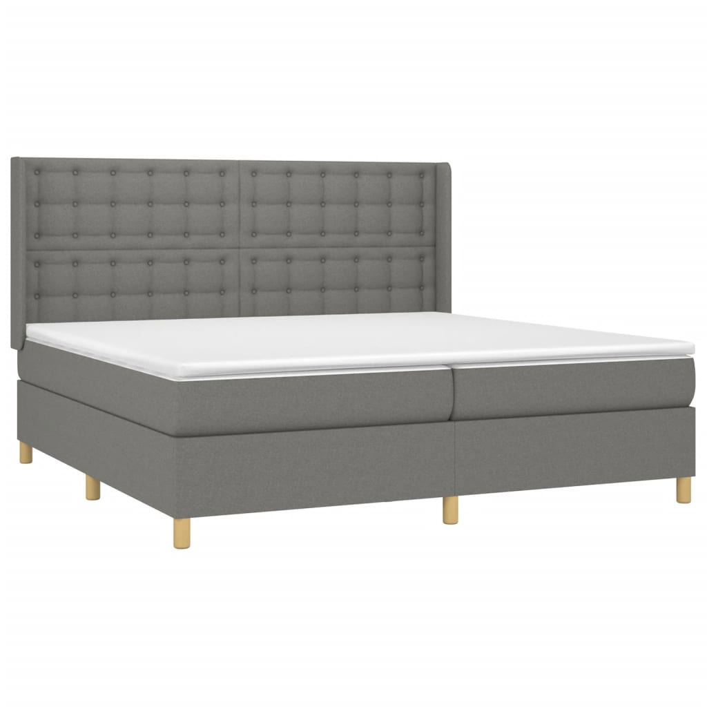 Cama box spring c/ colchão e LED 200x200 cm tecido cinza-escuro