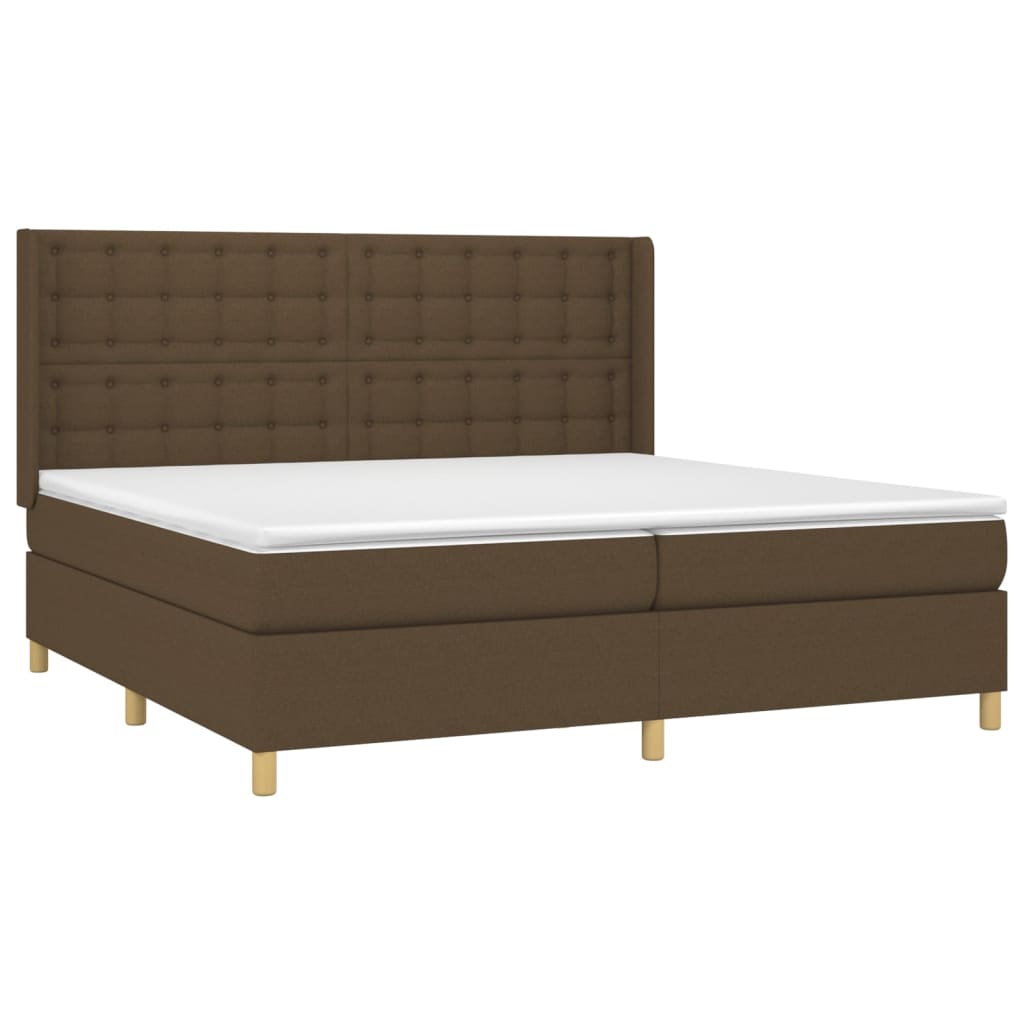 Cama box spring c/ colchão/LED 200x200cm tecido castanho-escuro