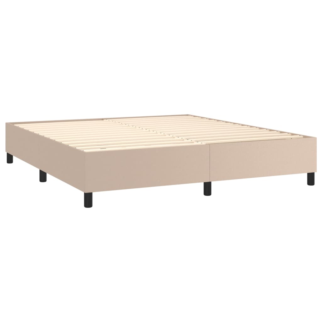 Cama box spring c/colchão/LED 180x200cm couro artif. cappuccino