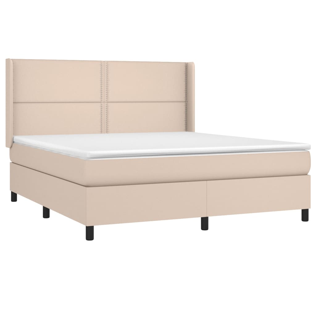 Cama box spring c/colchão/LED 160x200cm couro artif. cappuccino