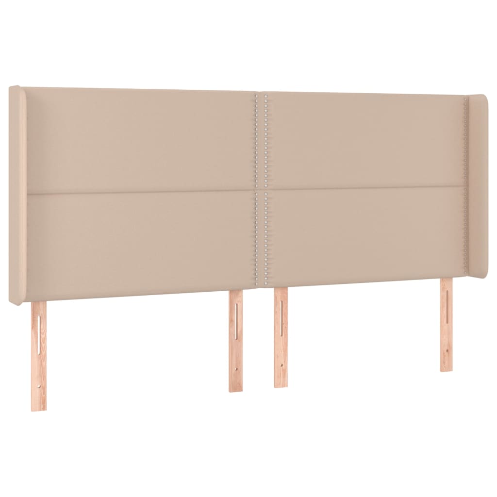 Cama box spring c/colchão/LED 160x200cm couro artif. cappuccino