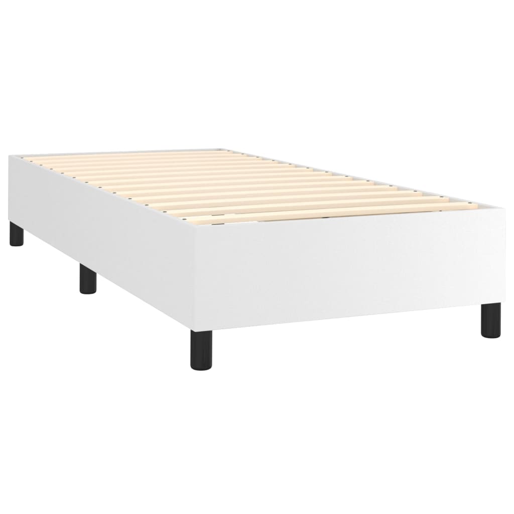 Cama box spring c/ colchão/LED 80x200cm couro artificial branco