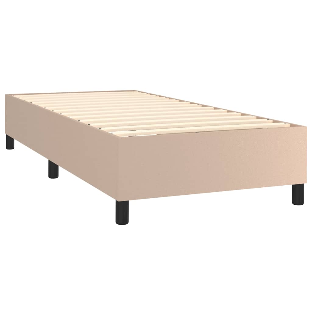 Cama box spring c/ colchão/LED 80x200cm couro artif. cappuccino