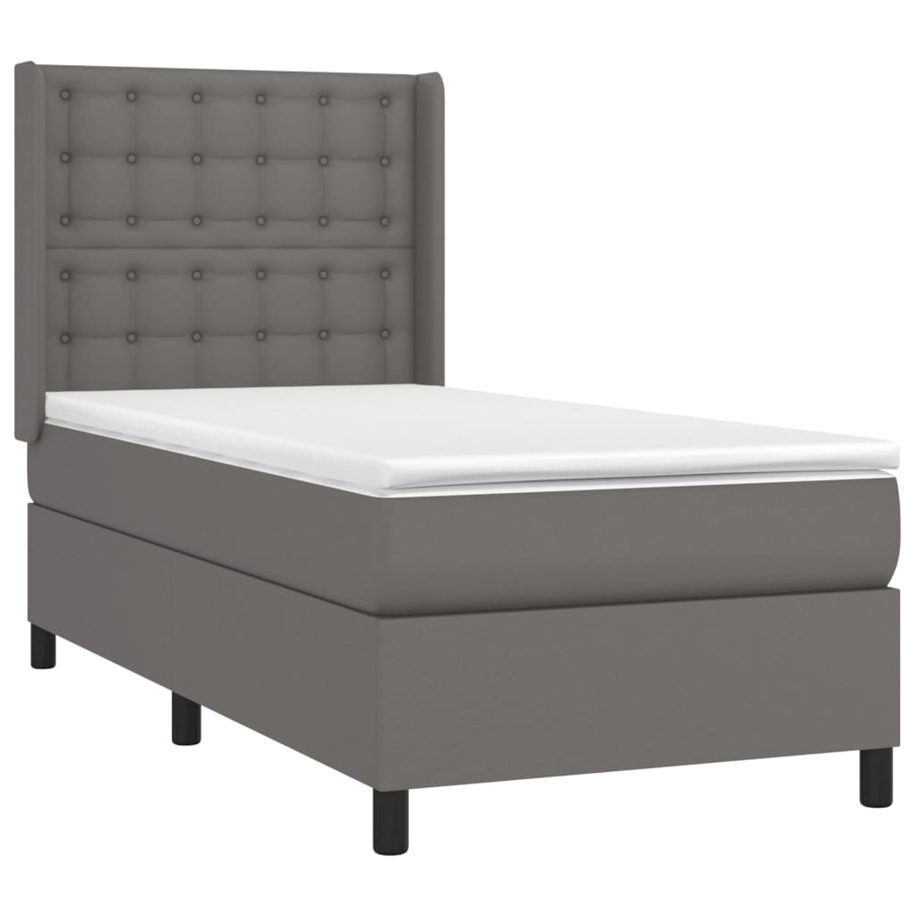 Cama box spring c/ colchão/LED 90x190 cm couro artificial cinza