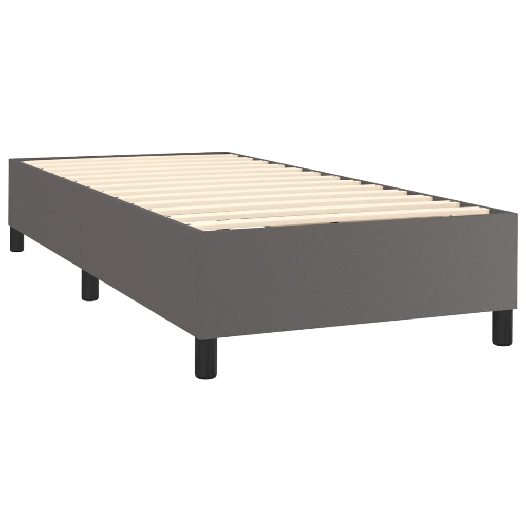 Cama box spring c/ colchão/LED 90x190 cm couro artificial cinza