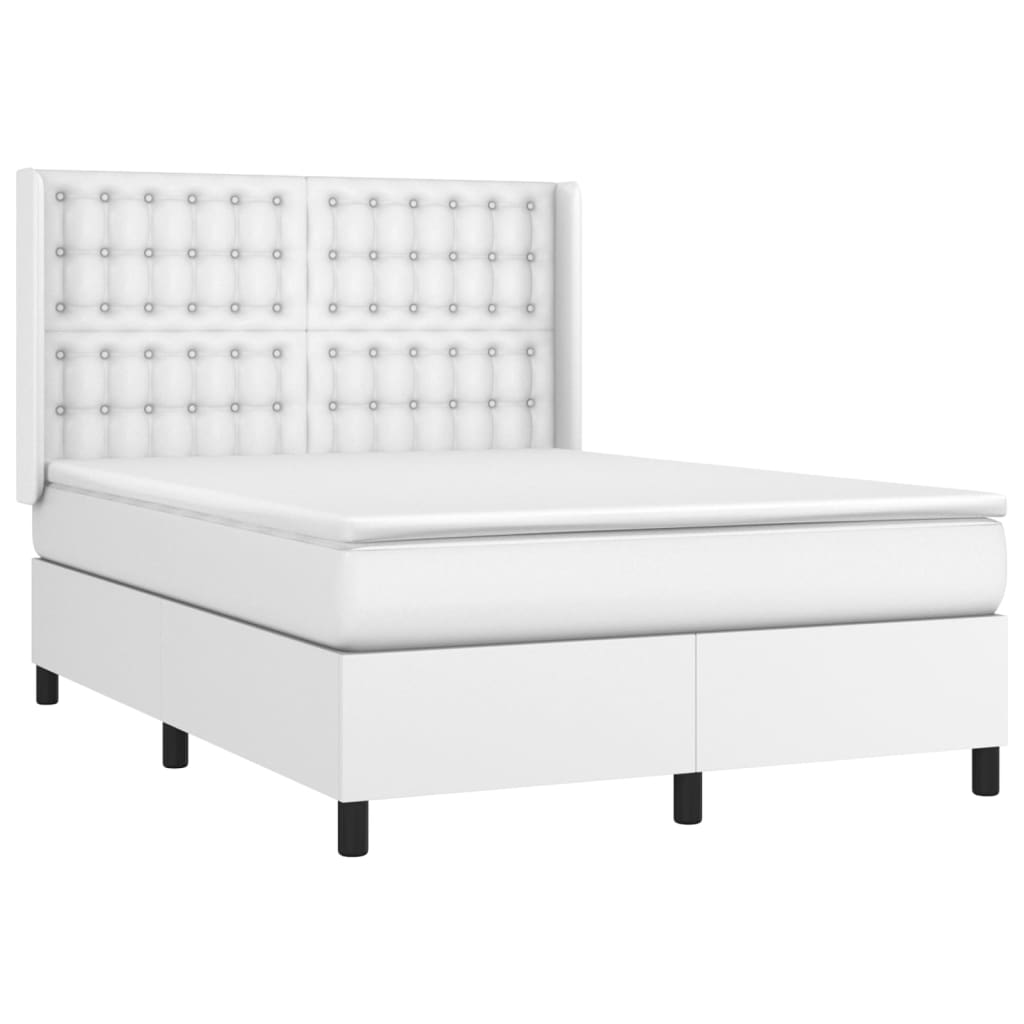 Cama box spring c/colchão/LED 140x190cm couro artificial branco