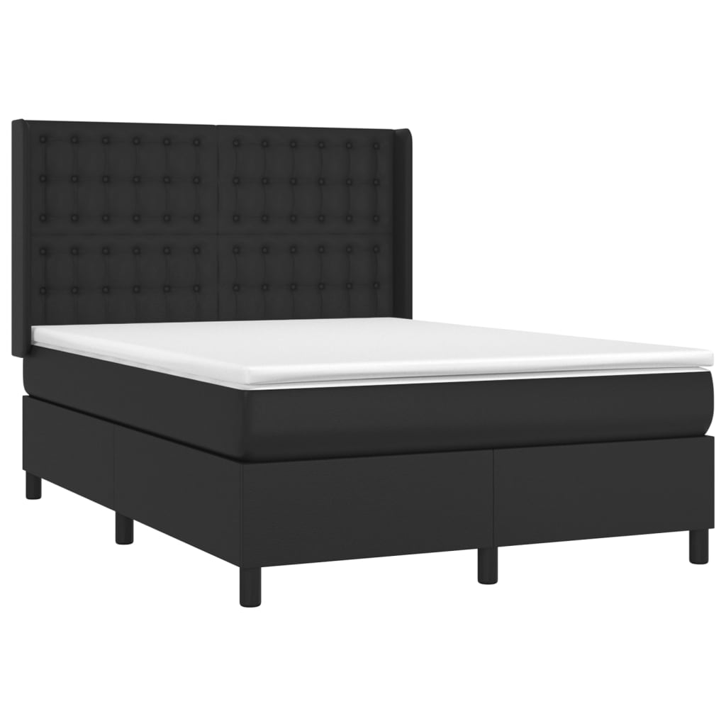 Cama box spring c/ colchão/LED 140x200cm couro artificial preto