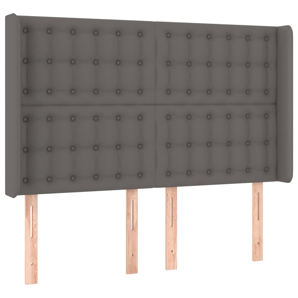 Cama box spring c/ colchão/LED 140x200cm couro artificial cinza