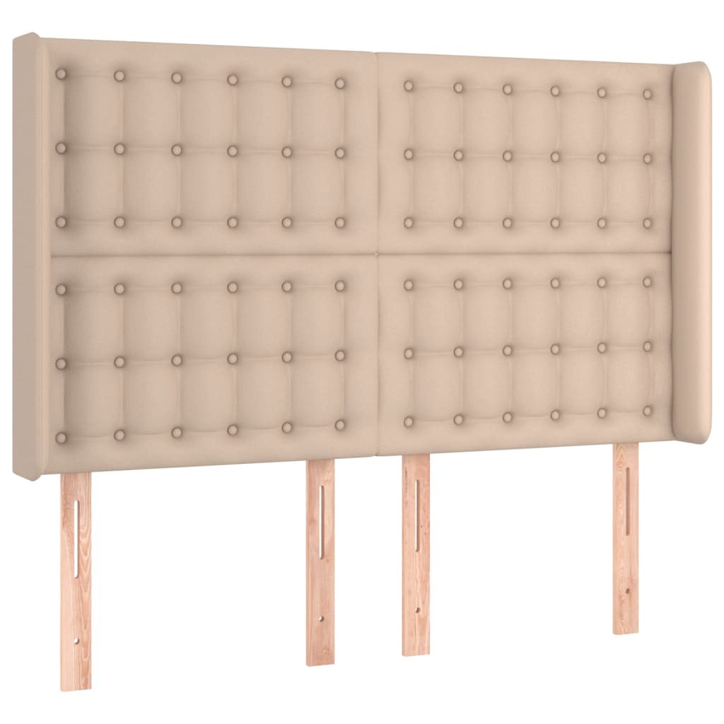 Cama box spring c/colchão/LED 140x200cm couro artif. cappuccino