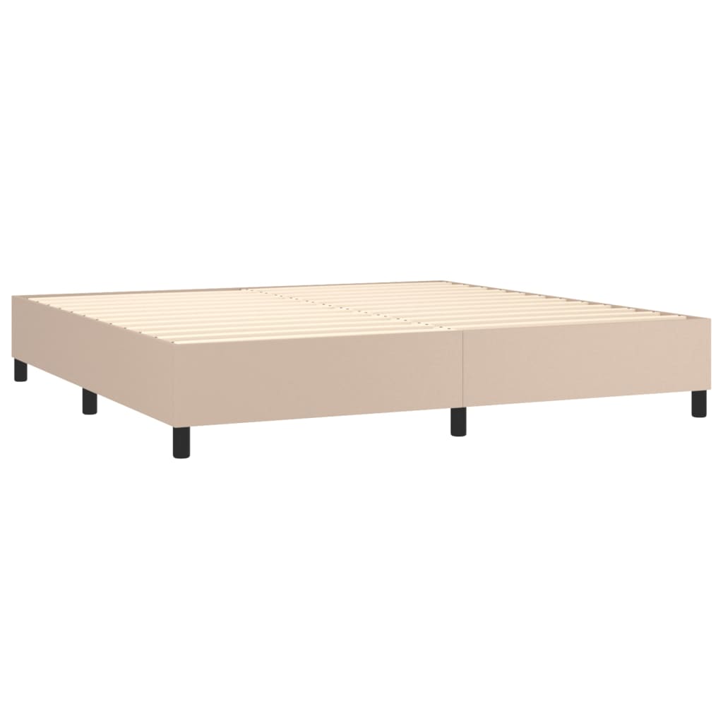 Cama box spring c/colchão/LED 200x200cm couro artif. cappuccino