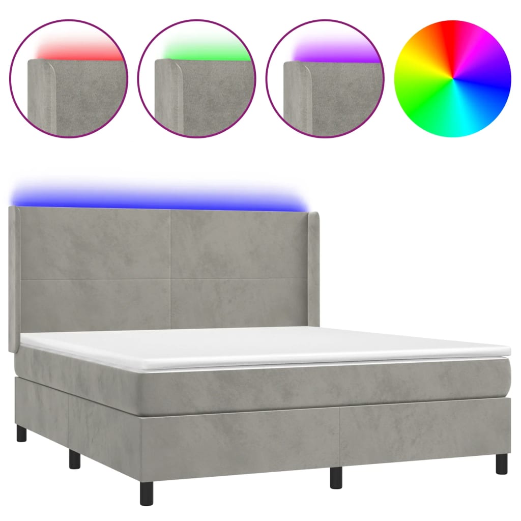 Cama box spring c/ colchão/LED 160x200 cm veludo cinzento-claro