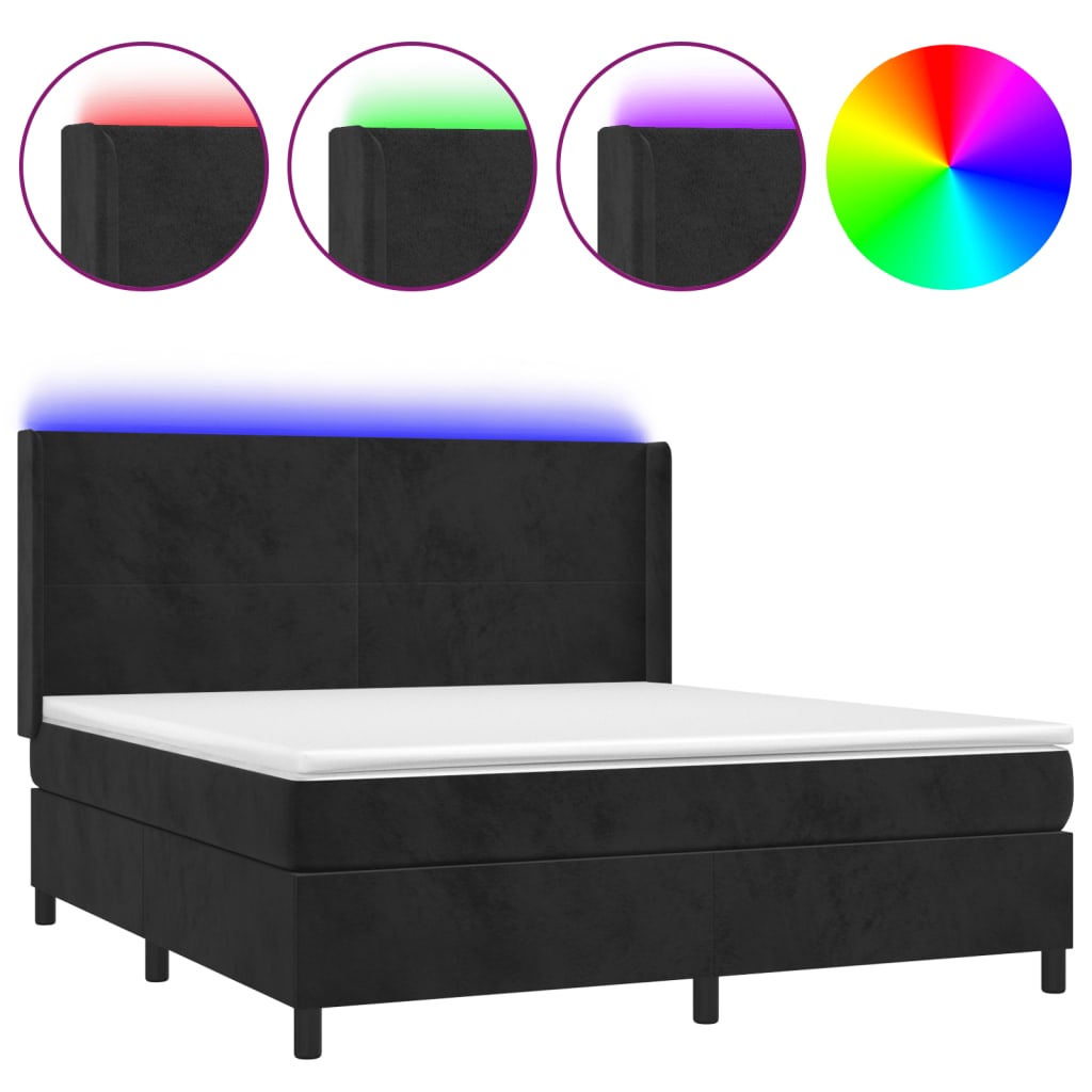 Cama box spring c/ colchão/LED 160x200 cm veludo preto