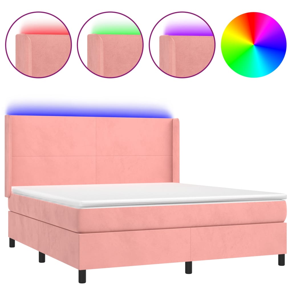 Cama box spring c/ colchão/LED 180x200 cm veludo rosa