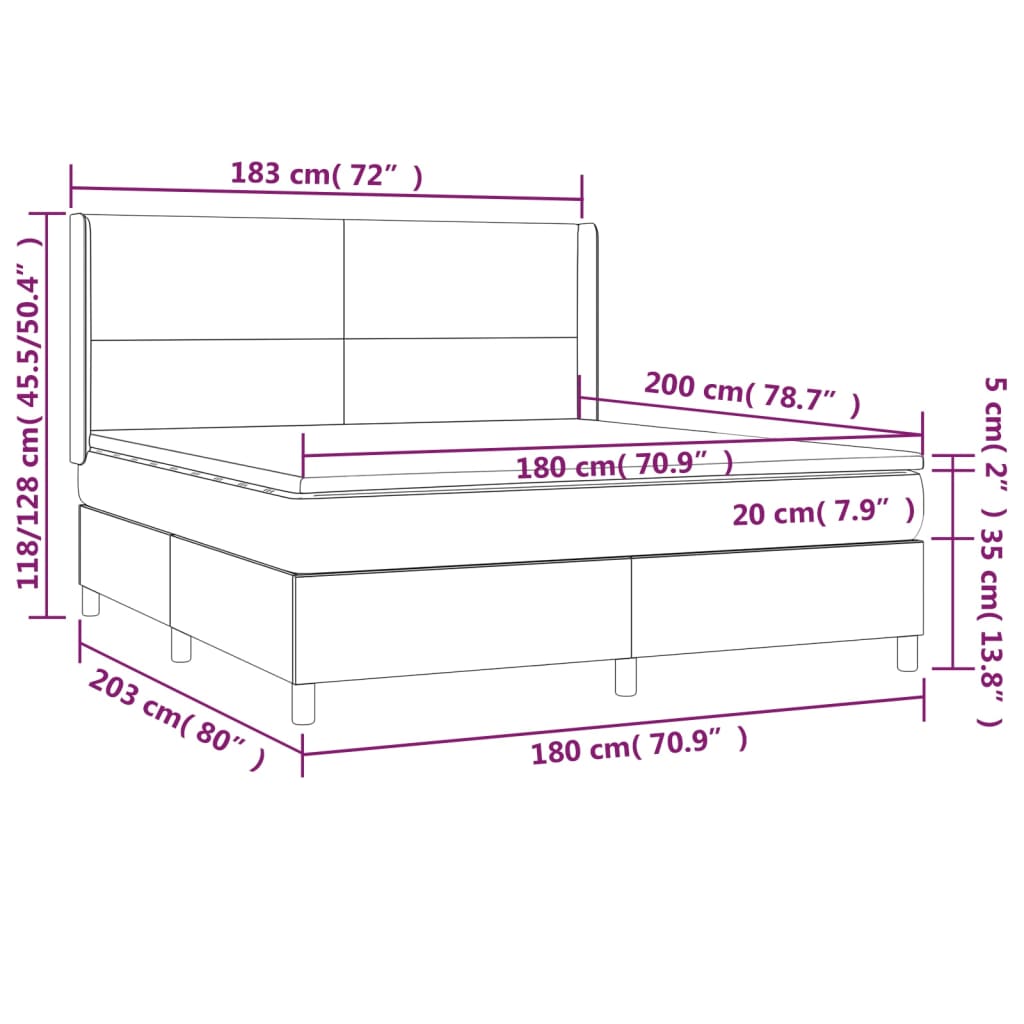 Cama box spring c/ colchão/LED 180x200 cm veludo rosa