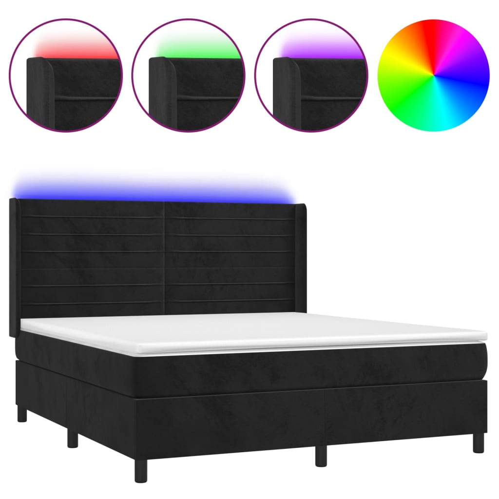 Cama box spring c/ colchão/LED 160x200 cm veludo preto