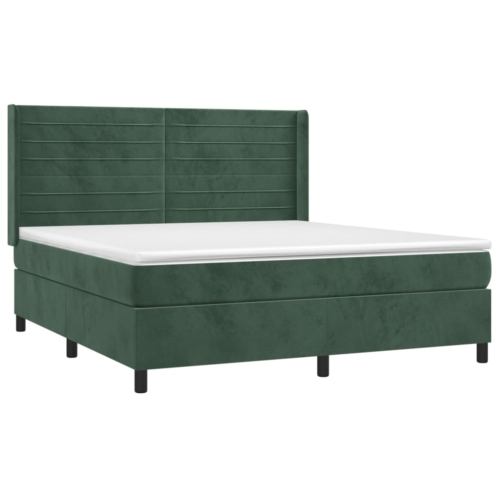 Cama box spring c/ colchão/LED 160x200 cm veludo verde-escuro