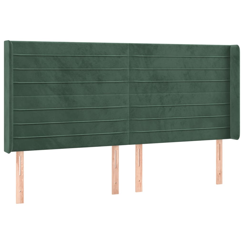 Cama box spring c/ colchão/LED 160x200 cm veludo verde-escuro