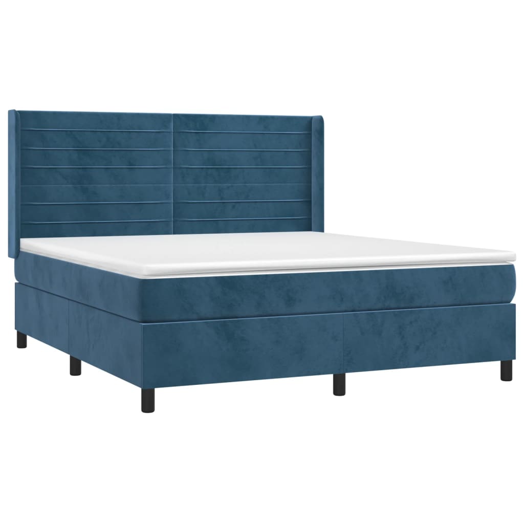 Cama box spring c/ colchão/LED 160x200 cm veludo azul-escuro