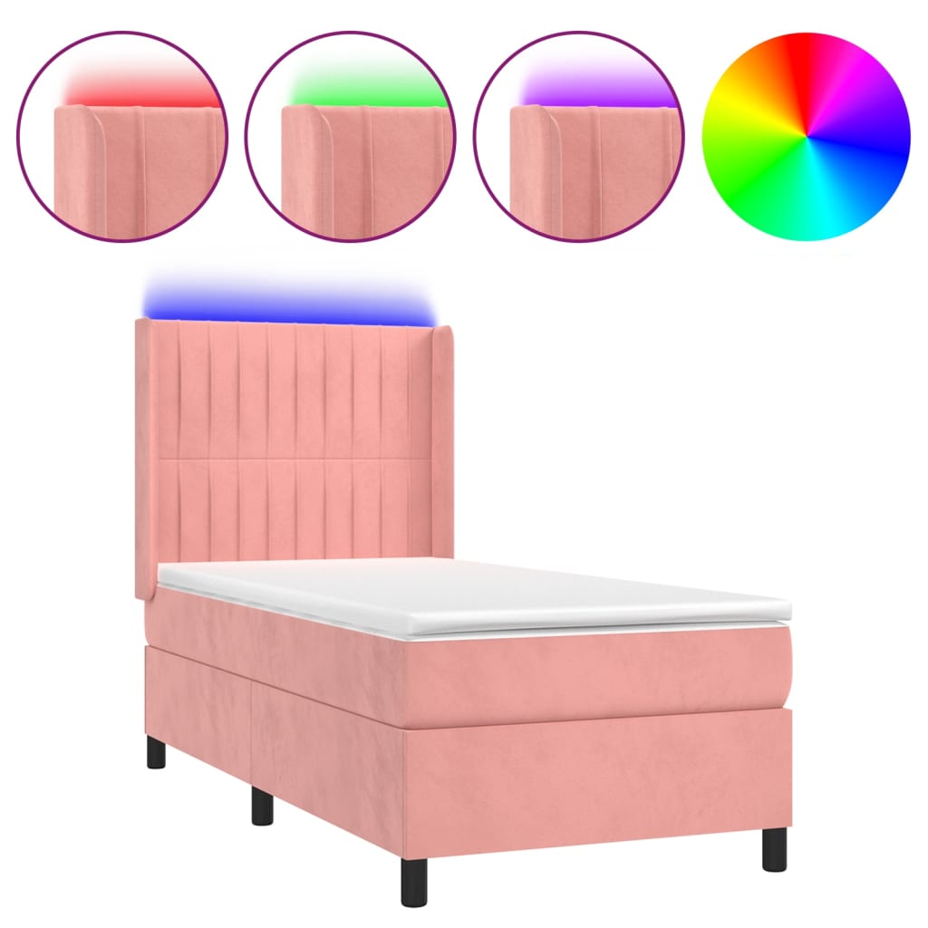 Cama box spring c/ colchão/LED 80x200 cm veludo rosa