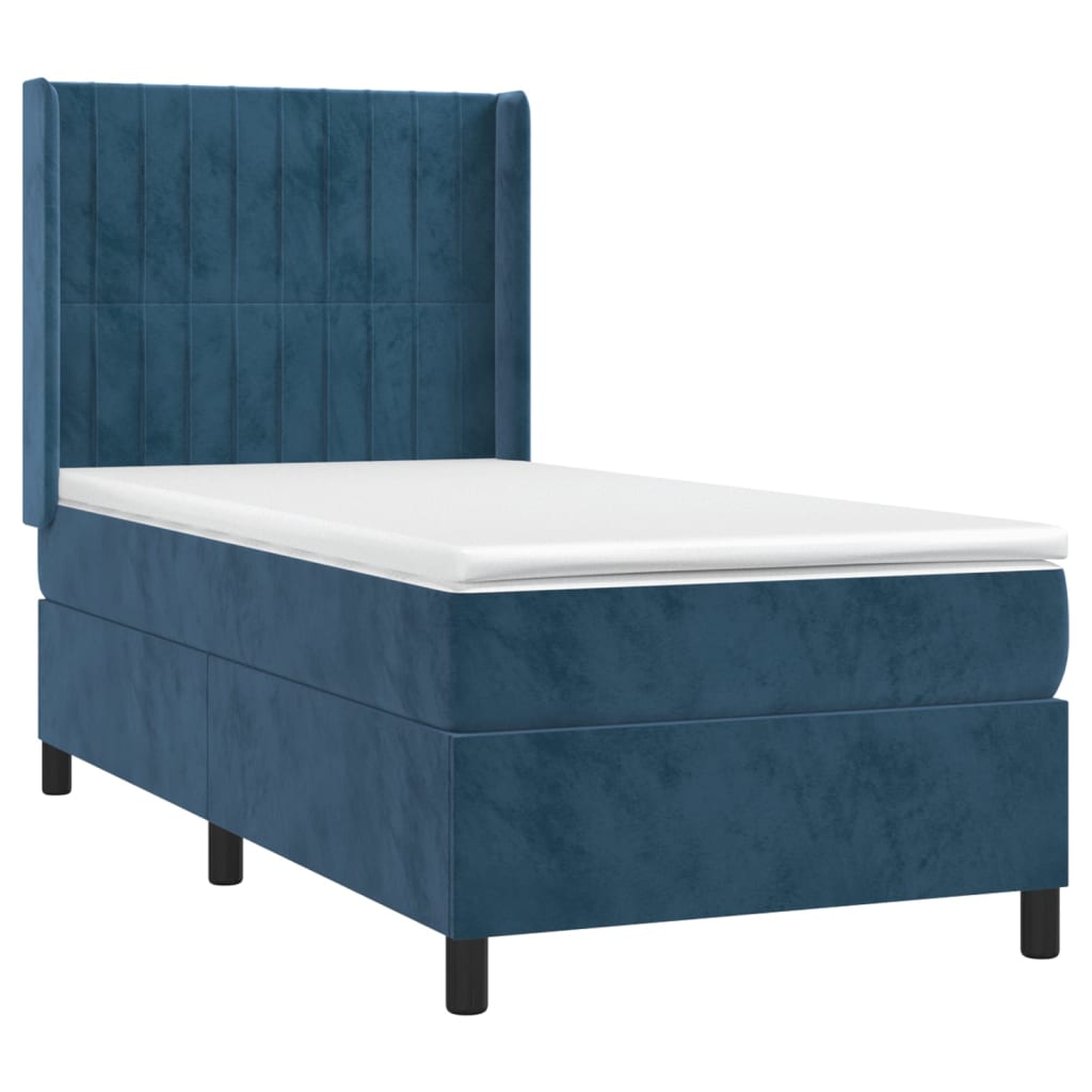 Cama box spring c/ colchão/LED 100x200 cm veludo azul-escuro