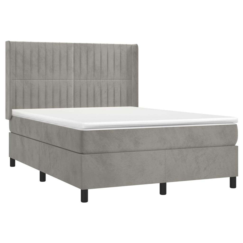 Cama box spring c/ colchão/LED 140x190 cm veludo cinzento