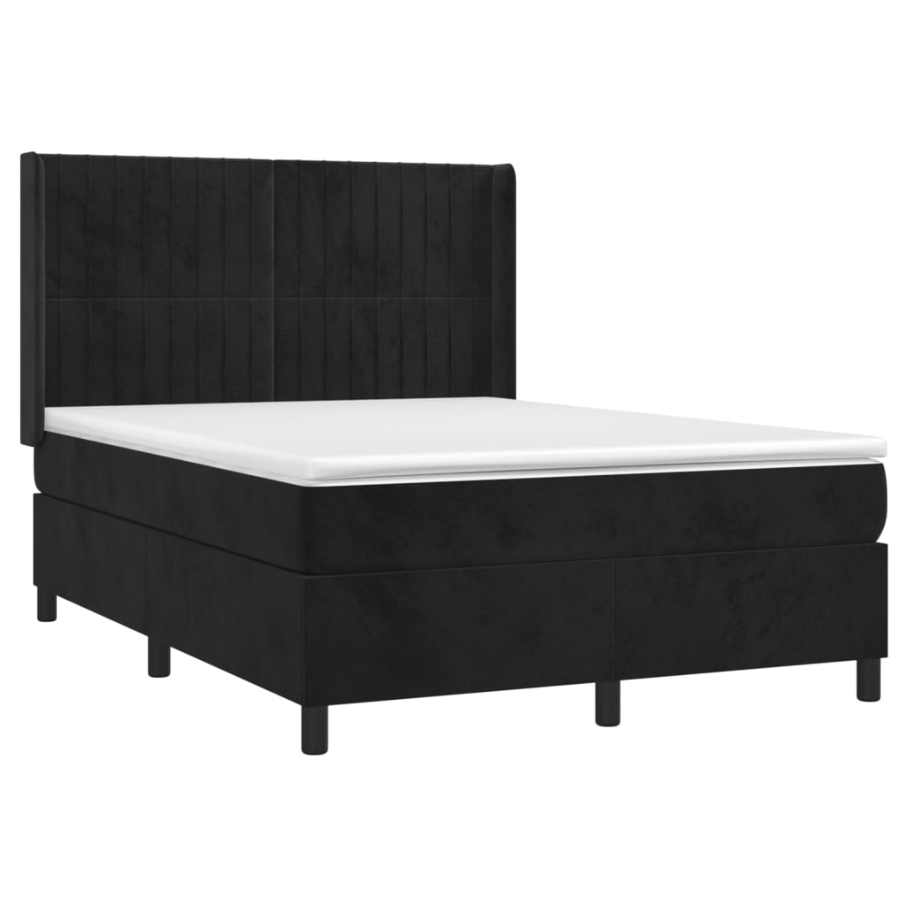 Cama box spring c/ colchão/LED 140x190 cm veludo preto