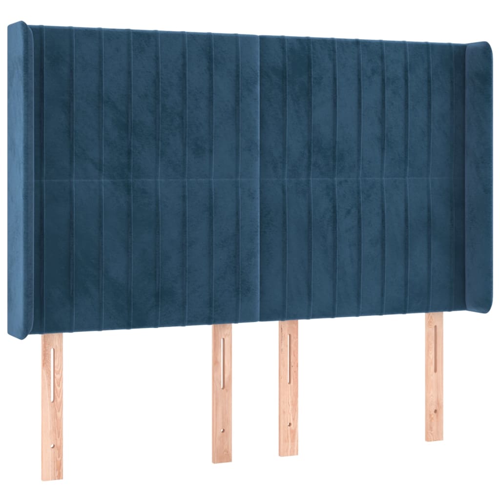 Cama box spring c/ colchão/LED 140x200 cm veludo azul-escuro