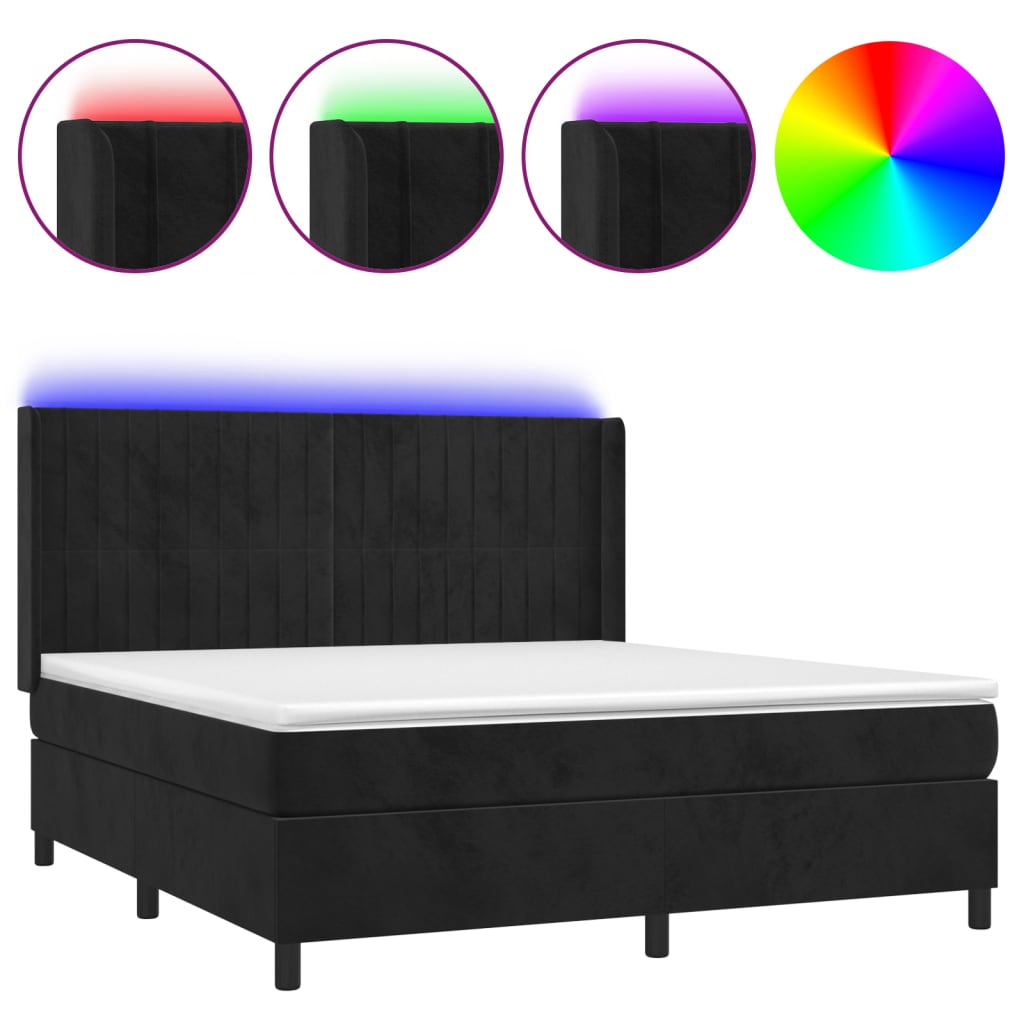 Cama box spring c/ colchão/LED 160x200 cm veludo preto