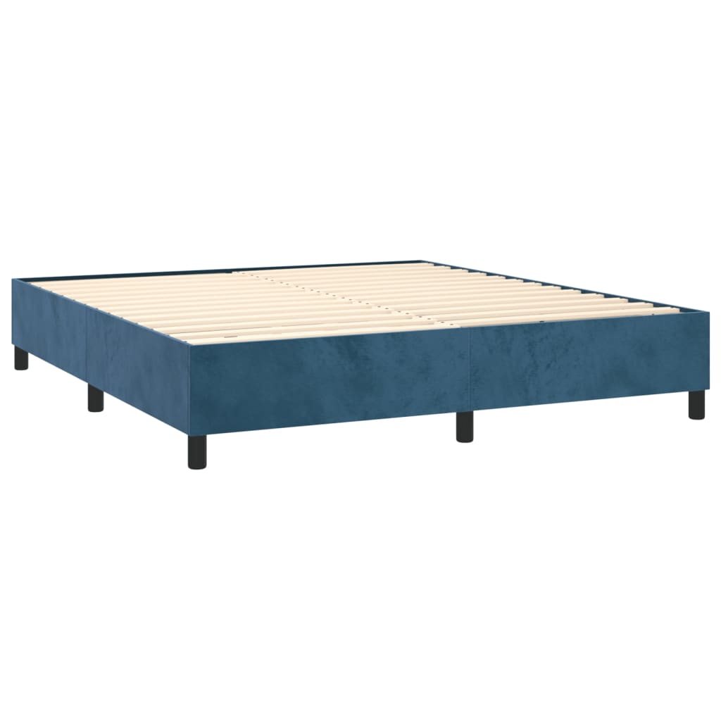 Cama box spring c/ colchão/LED 180x200 cm veludo azul-escuro