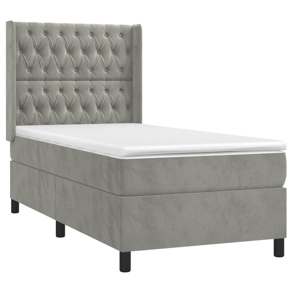 Cama box spring c/ colchão/LED 90x190 cm veludo cinzento-claro