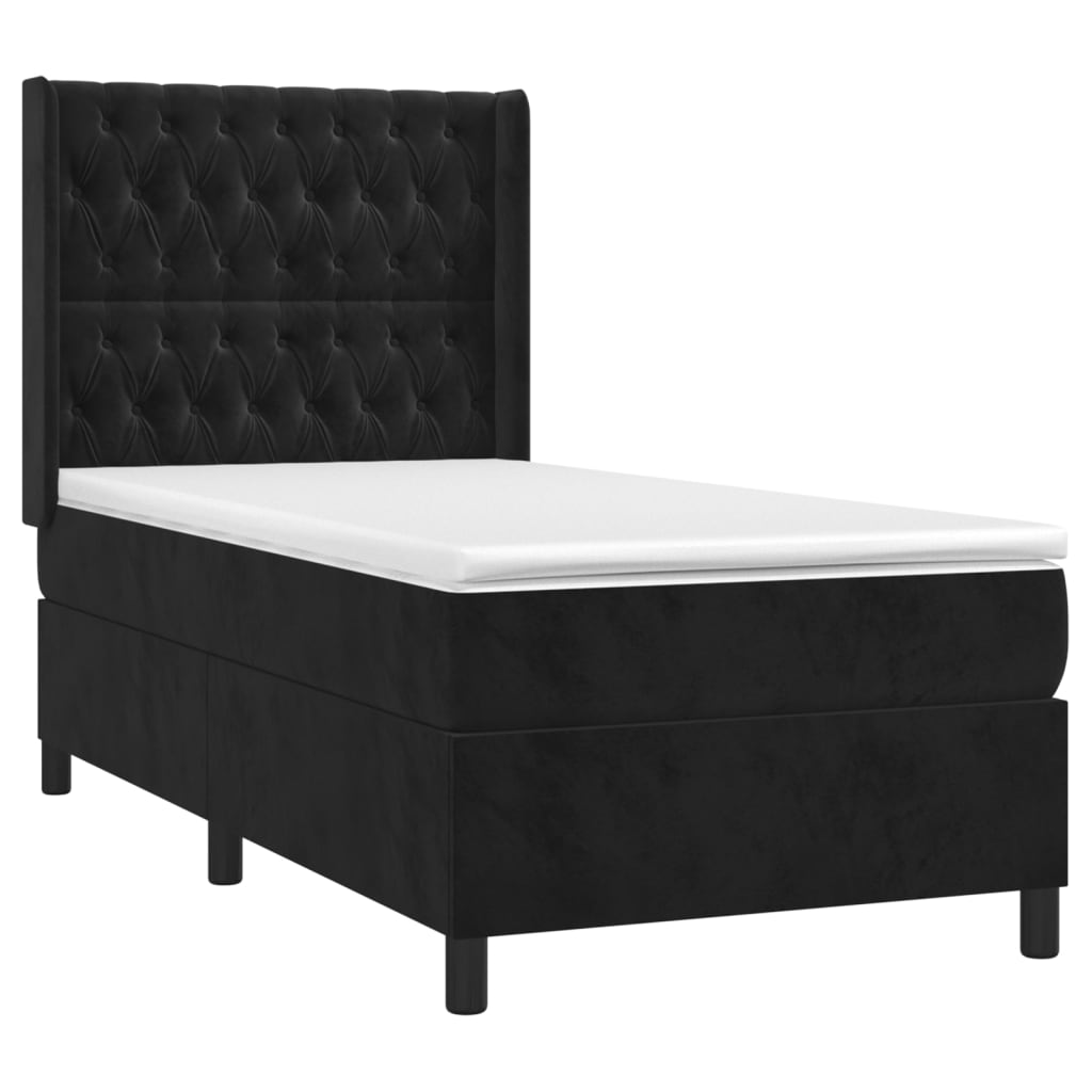 Cama box spring c/ colchão/LED 90x200 cm veludo preto