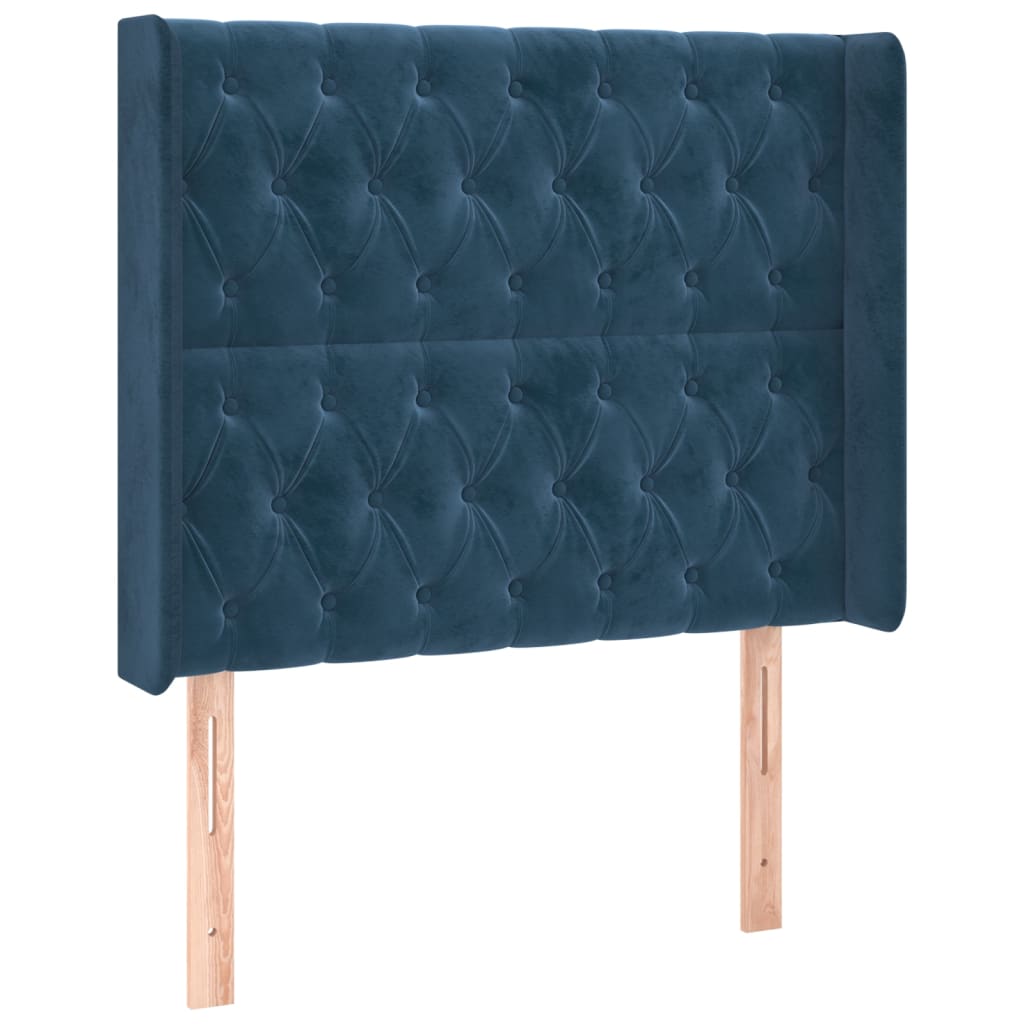 Cama box spring c/ colchão/LED 100x200 cm veludo azul-escuro