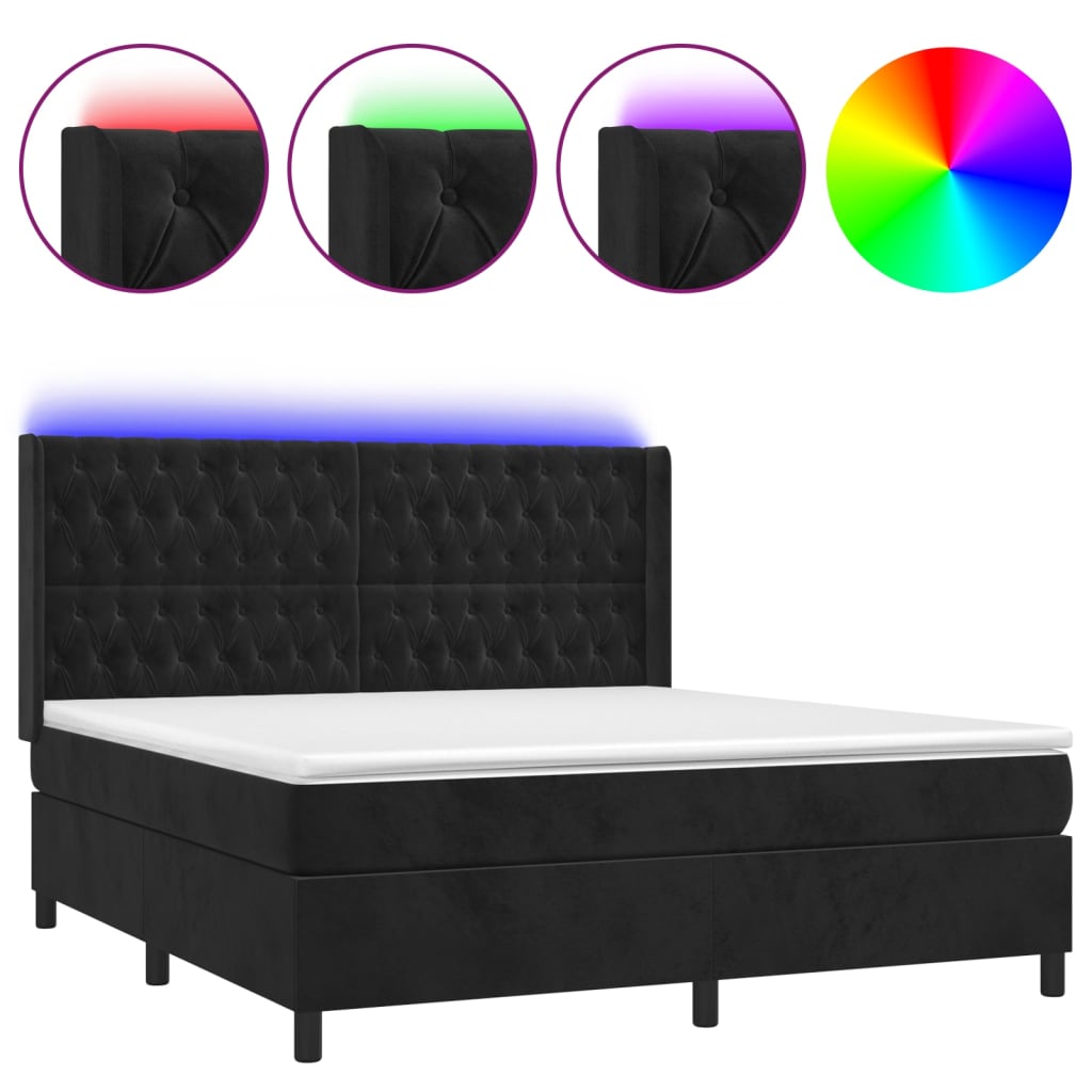 Cama box spring c/ colchão/LED 160x200 cm veludo preto