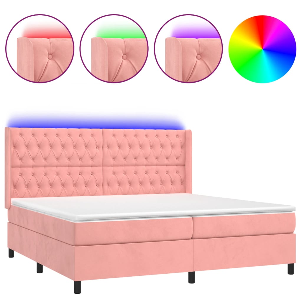 Cama box spring c/ colchão/LED 160x200 cm veludo rosa