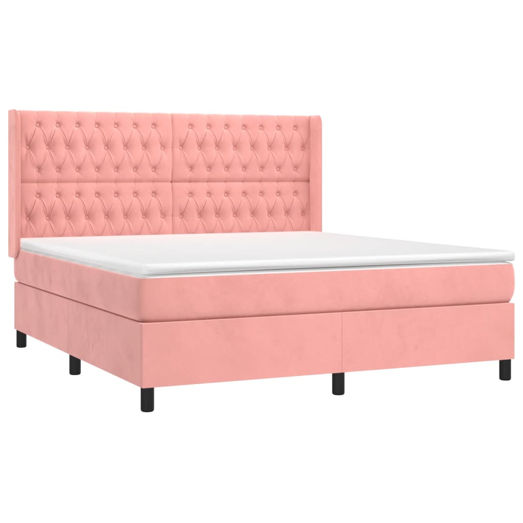 Cama box spring c/ colchão/LED 160x200 cm veludo rosa