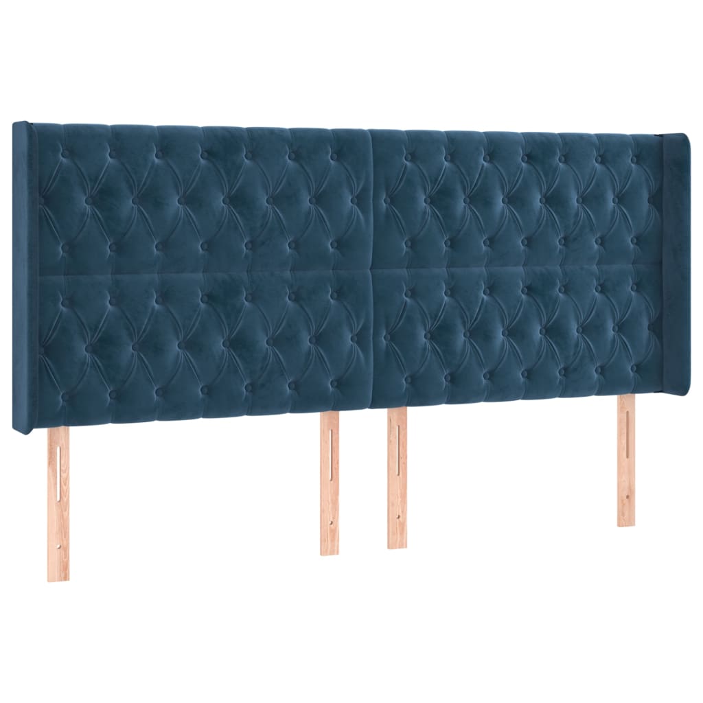 Cama box spring c/ colchão/LED 200x200 cm veludo azul-escuro