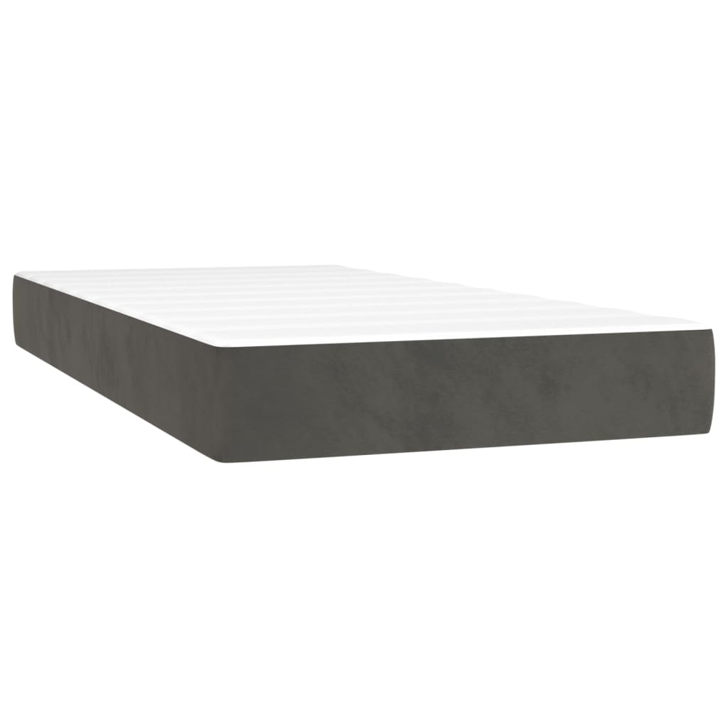 Cama box spring c/ colchão/LED 90x190 cm veludo cinzento-escuro