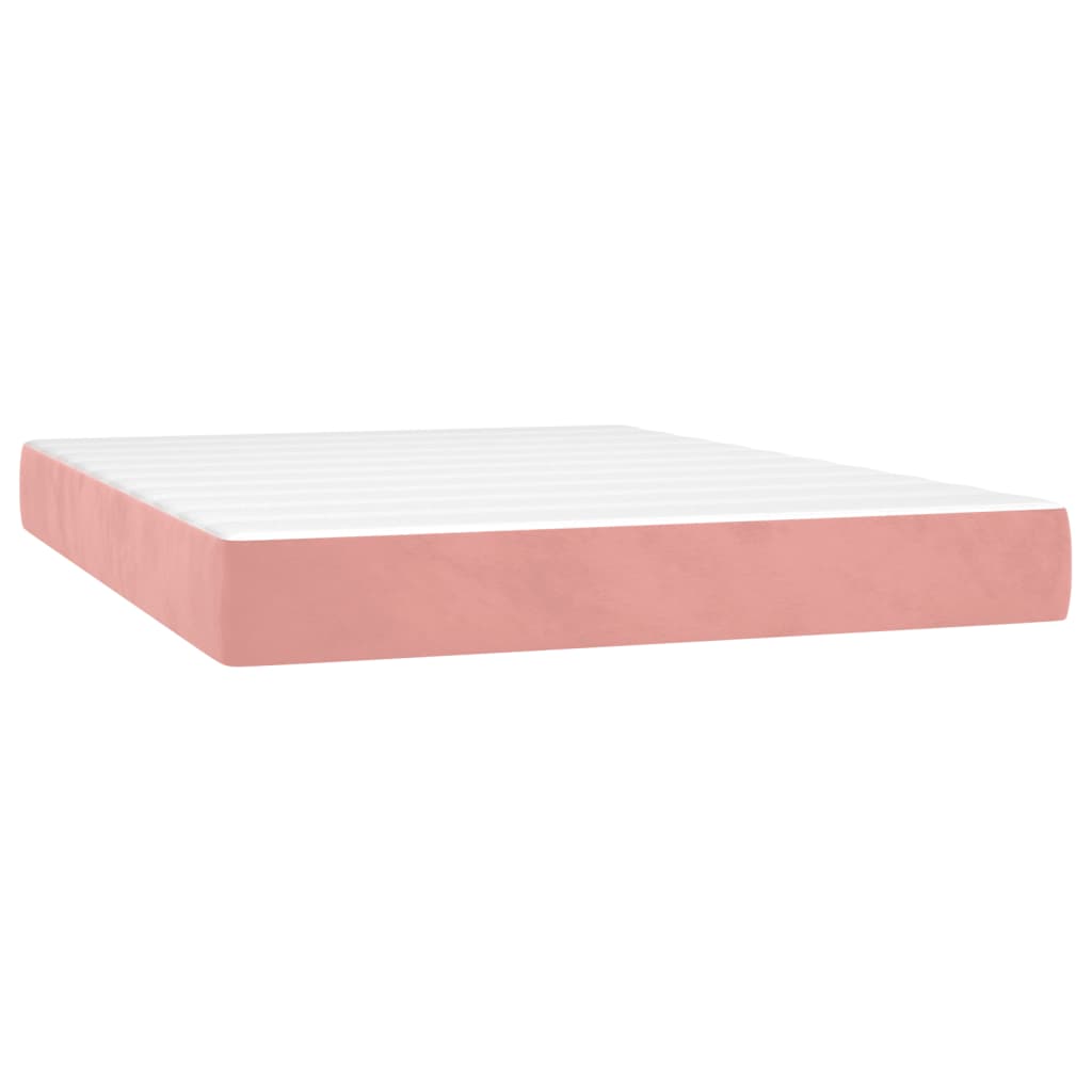 Cama box spring c/ colchão/LED 140x190 cm veludo rosa